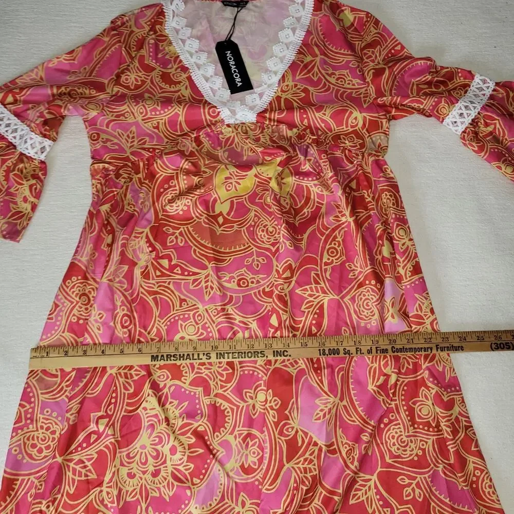 Noracora Dress Womans Small Lagenlook Flower Pink Lacey Cottagecore Boho Grandma